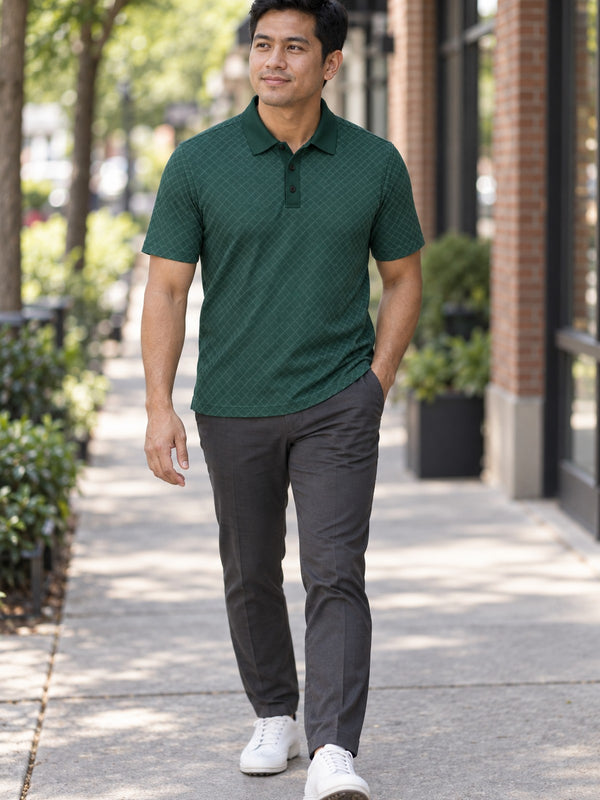 Forest Green All-Over Print Polo Shirt — Classic Casual Work & Golf Tee