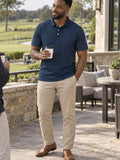 Navy Geo Pattern Polo Shirt – lifestyle, front view