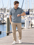 Classic Slate Pinstripe Polo Shirt – lifestyle, front view
