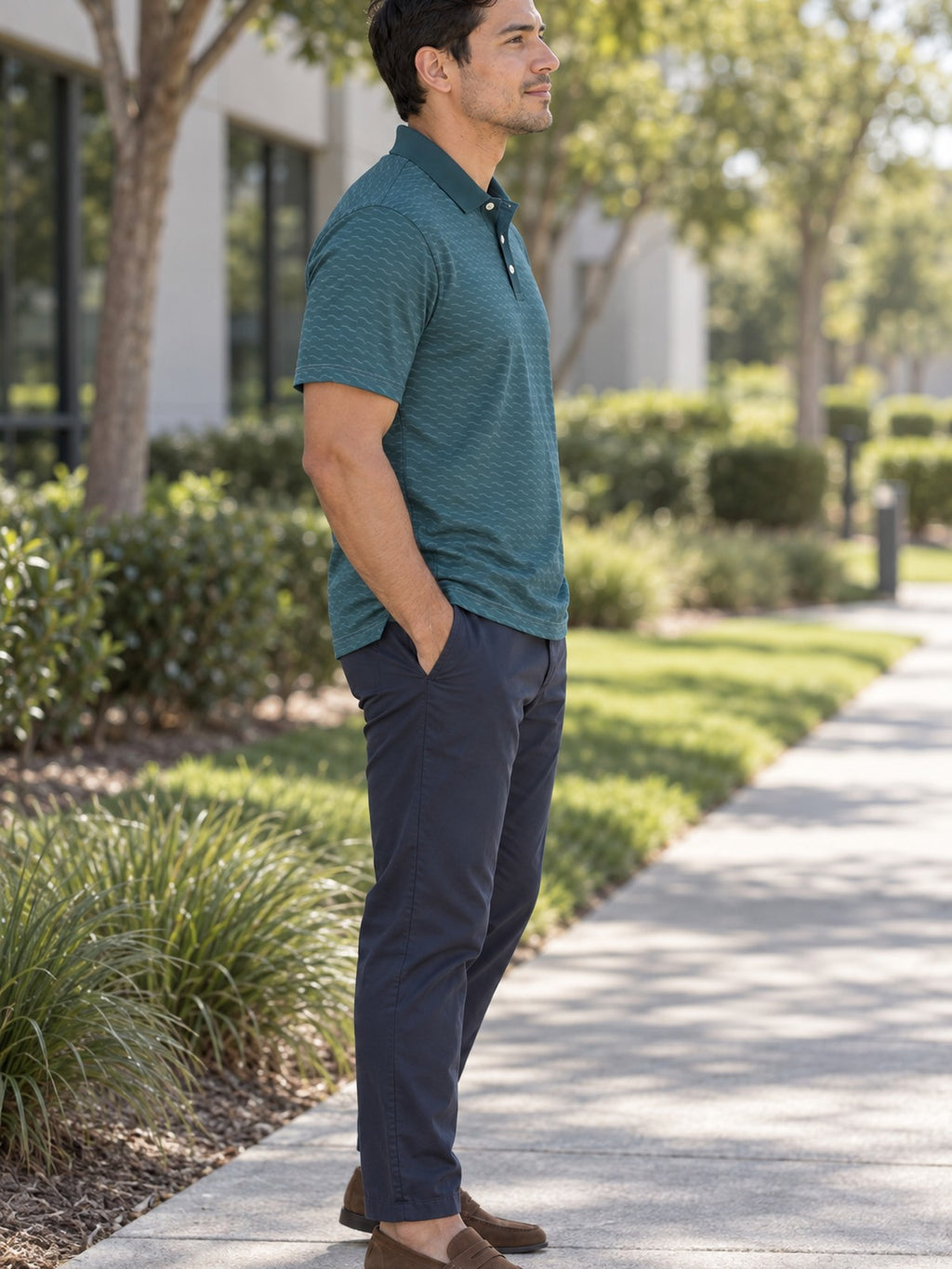 Teal Classic Polo Shirt — Everyday Casual Golf & Workwear – lifestyle, side view