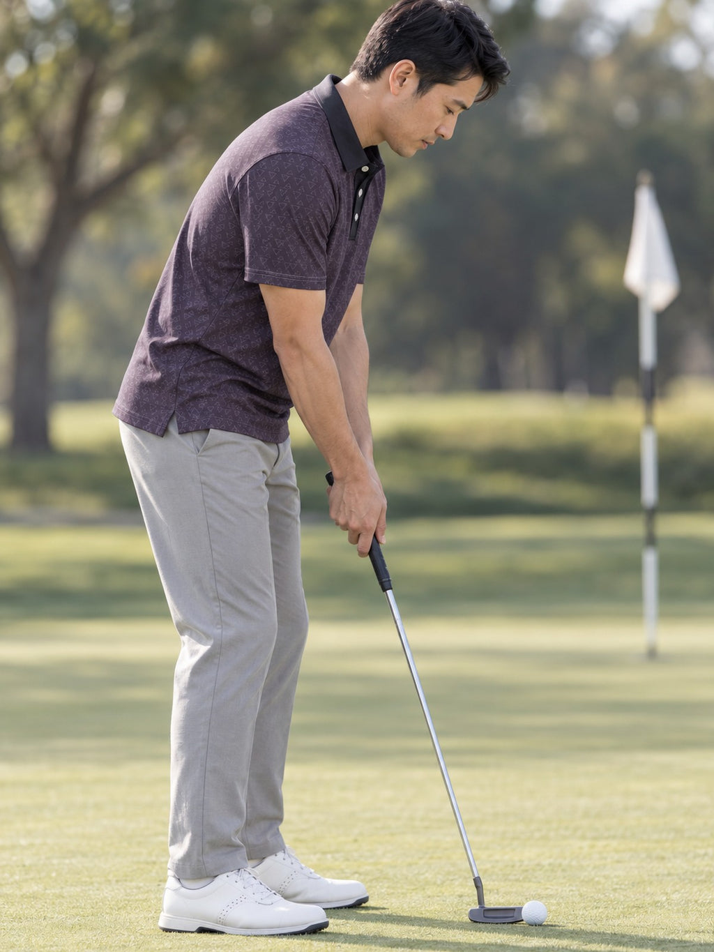 Men's Classic Polo Shirt — Subtle Geometric All-Over Print – lifestyle, side view