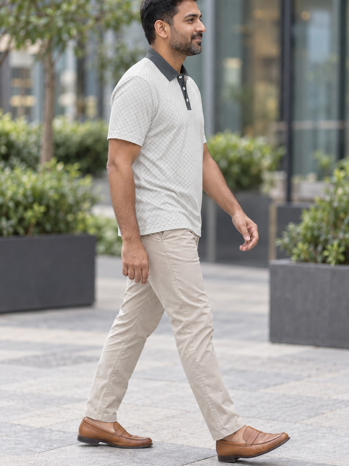 Classic Geometric Polo Shirt — Men's Casual Collared Tee – lifestyle, side view