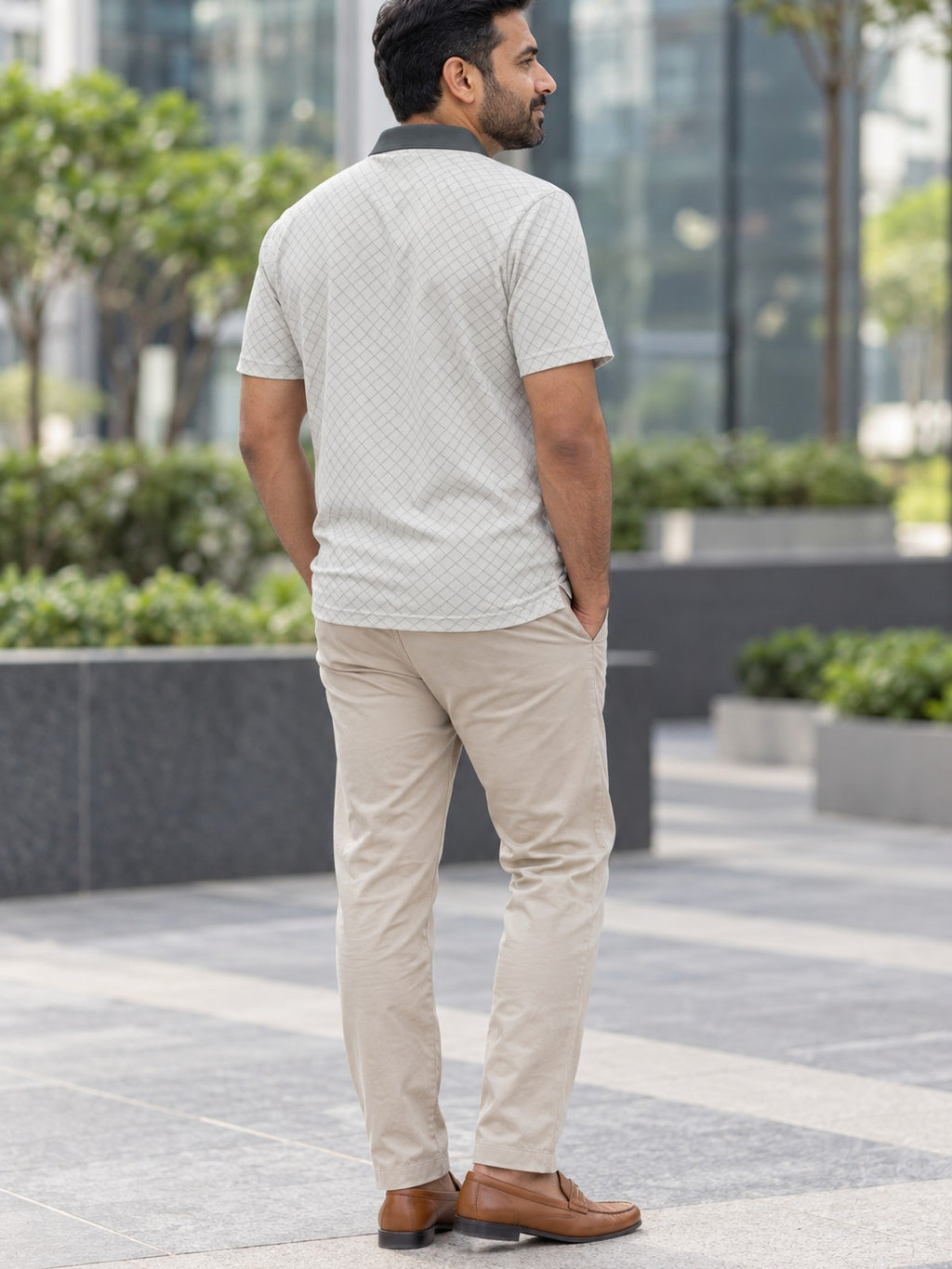Classic Geometric Polo Shirt — Men's Casual Collared Tee – lifestyle, rear view