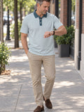Light Blue Wave Pattern Polo Shirt — Men's Casual Golf & Everyday Polo – lifestyle, front view