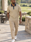 Beige Plaid Golf Polo Shirt – Classic Check Collared Tee – lifestyle, front view