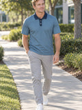 Blue Microdot Polo Shirt - Men's Casual Button-Up – lifestyle, front view