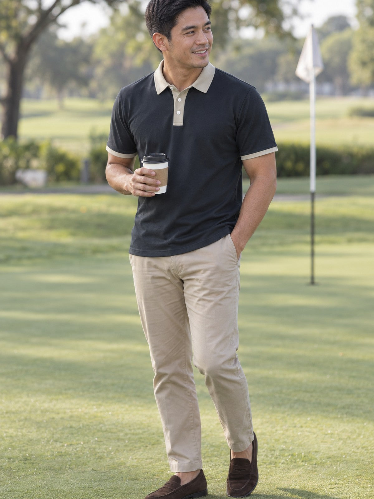 Classic Contrast Collar Polo Shirt — Men's & Women's Casual Golf Tee – lifestyle, front view