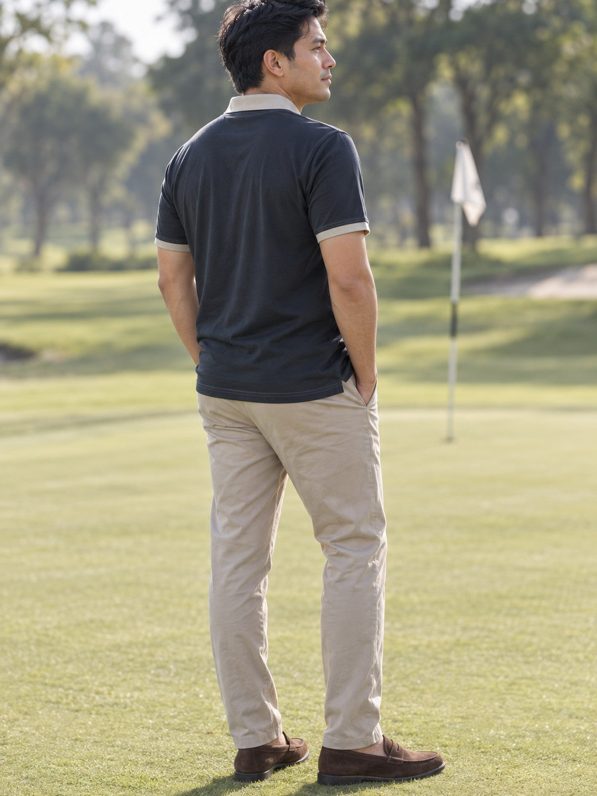 Classic Contrast Collar Polo Shirt — Men's & Women's Casual Golf Tee – lifestyle, rear view
