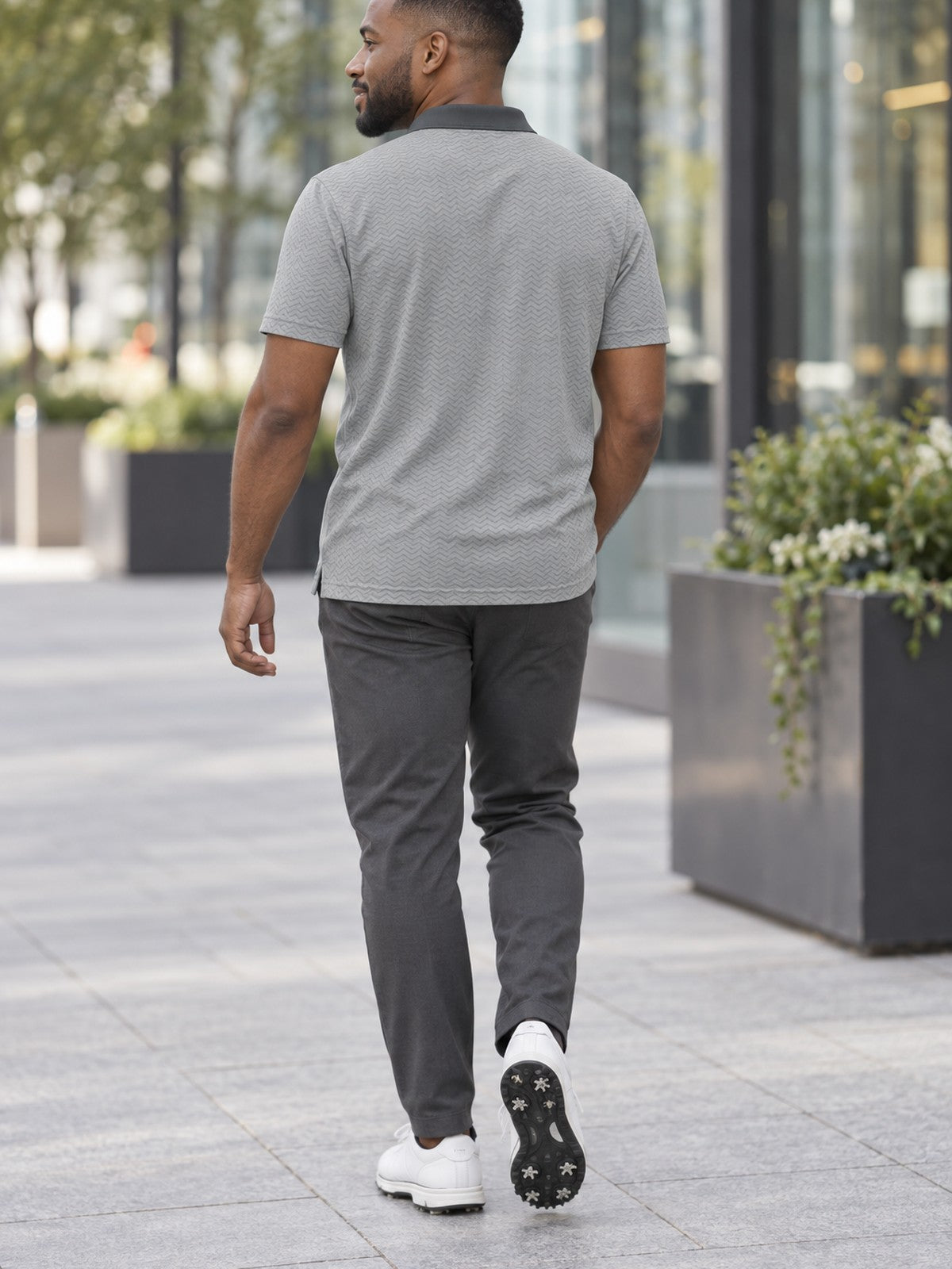 Classic Grey Polo Shirt — Men's Casual Collared Tee – lifestyle, rear view
