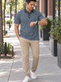 Classic Striped Polo Shirt – Men's Casual Golf & Work Polo – lifestyle, front view