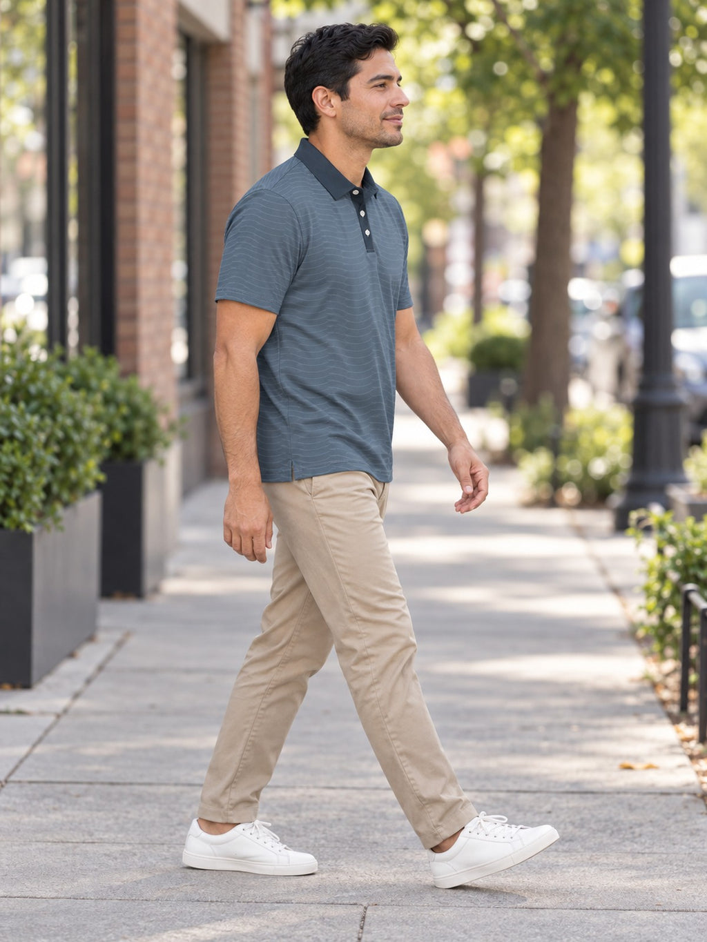 Classic Striped Polo Shirt – Men's Casual Golf & Work Polo – lifestyle, side view