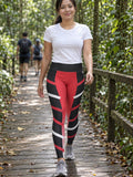 Woman wearing the Crimson Hex Elite High-Waisted Yoga Leggings with the Vantacore V emblem on the hip – front view