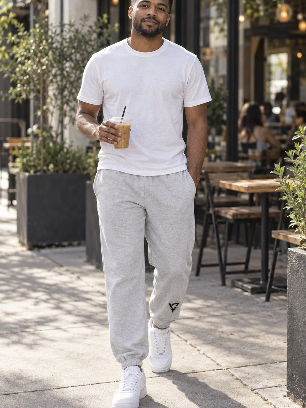 Emblem Joggers in athletic heather gray – front