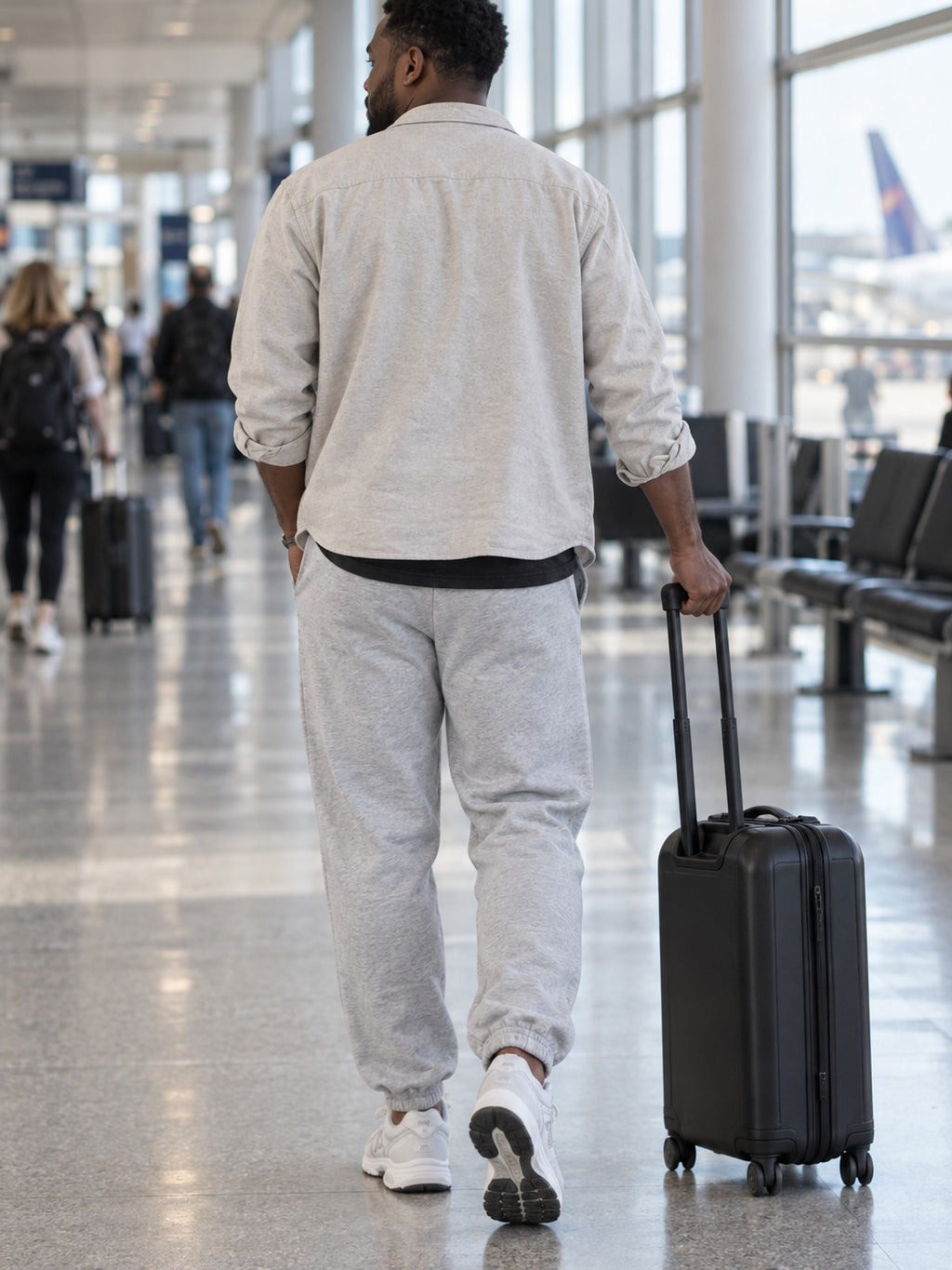 Emblem Joggers in athletic heather gray – back view