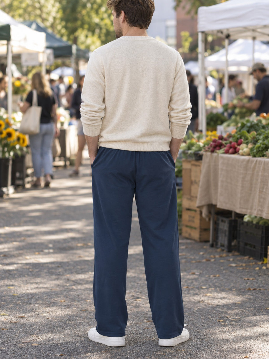 VANTACORE Navy Wide-Leg Lounge Pants in navy – back view