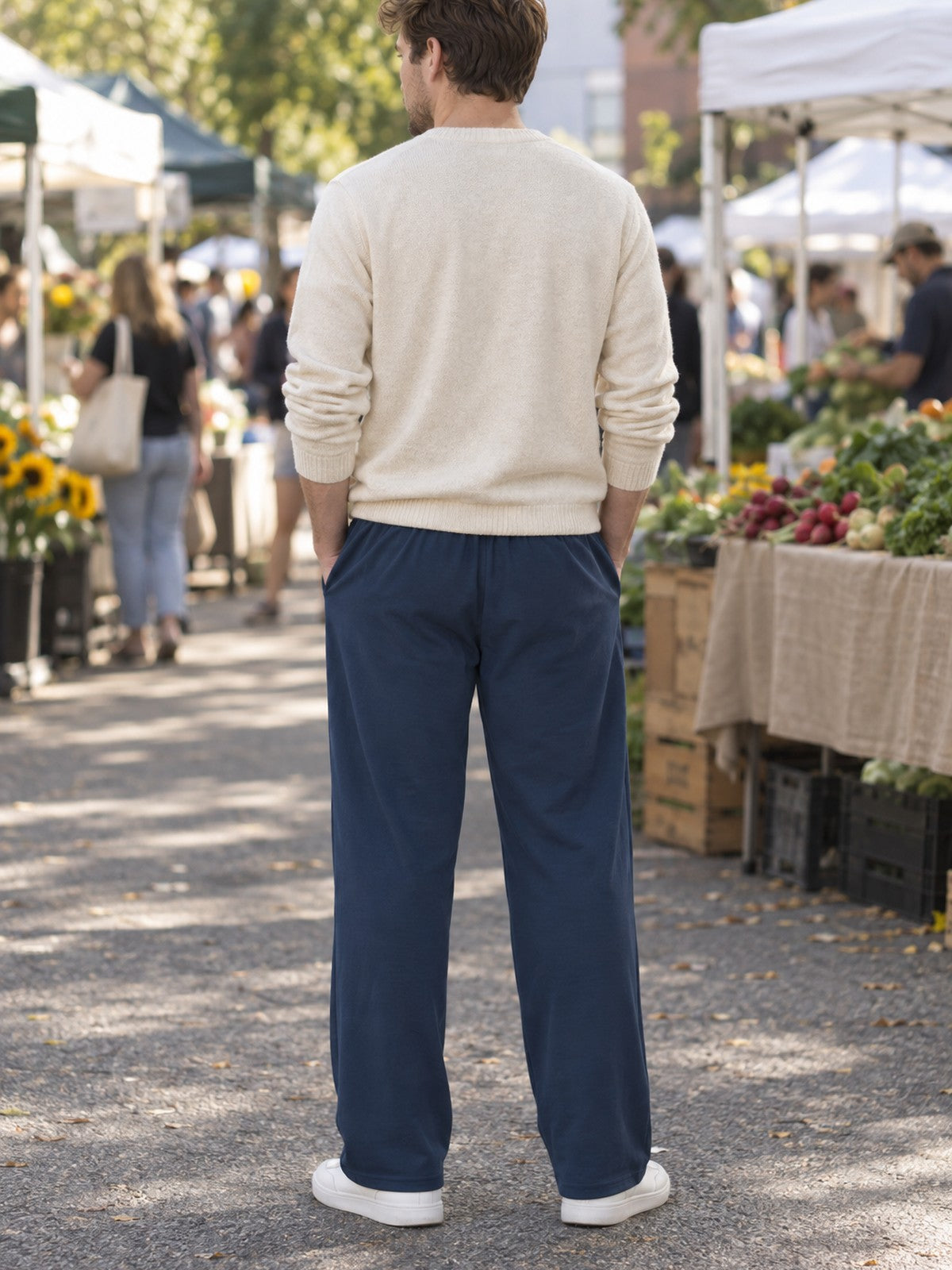 VANTACORE Navy Wide-Leg Lounge Pants in navy – back view