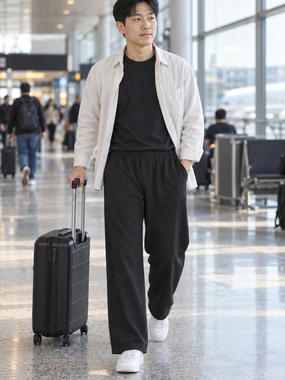 VANTACORE Black Wide-Leg Sweatpants in black – front