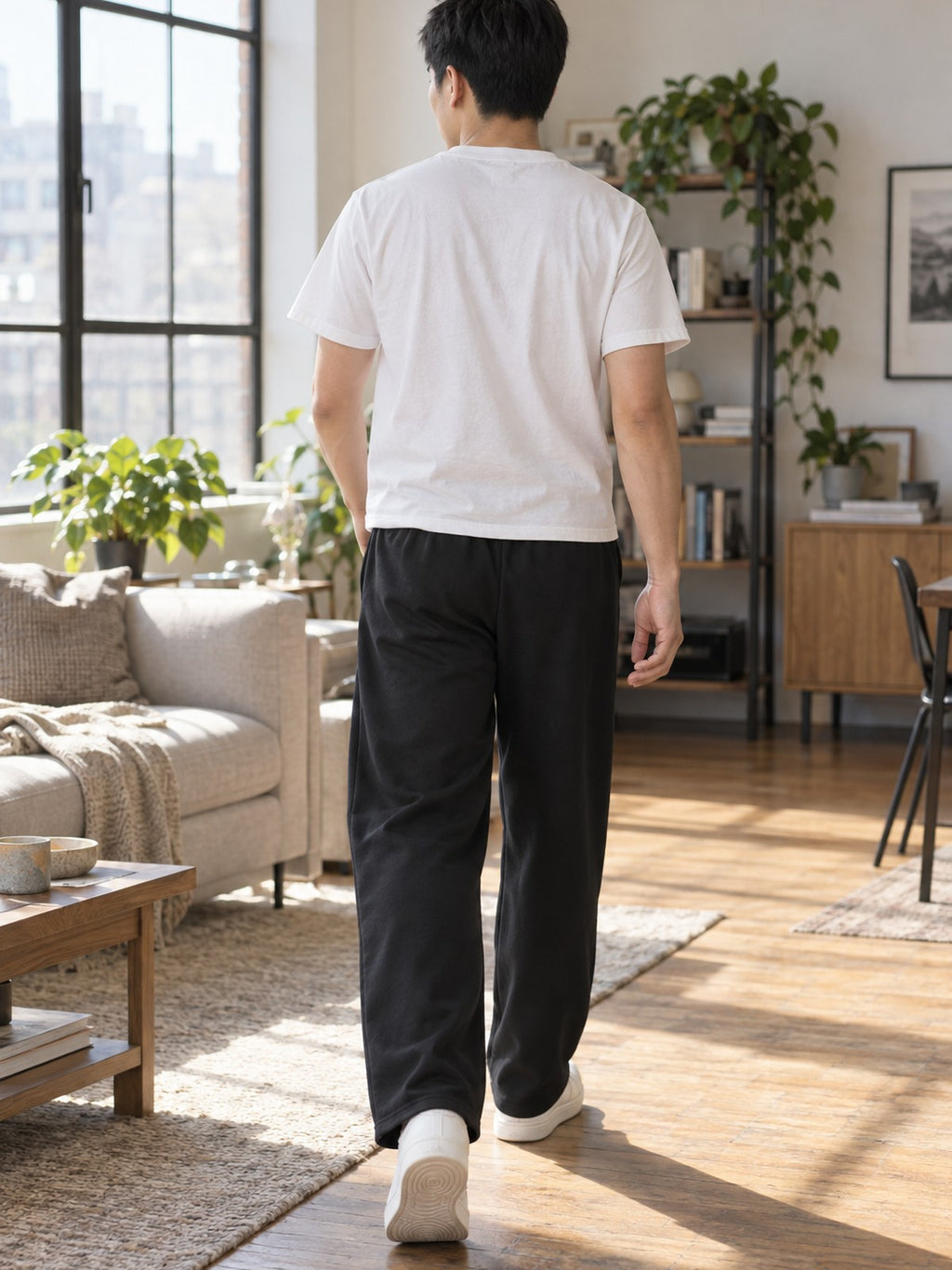 VANTACORE Black Wide-Leg Sweatpants in black – back view