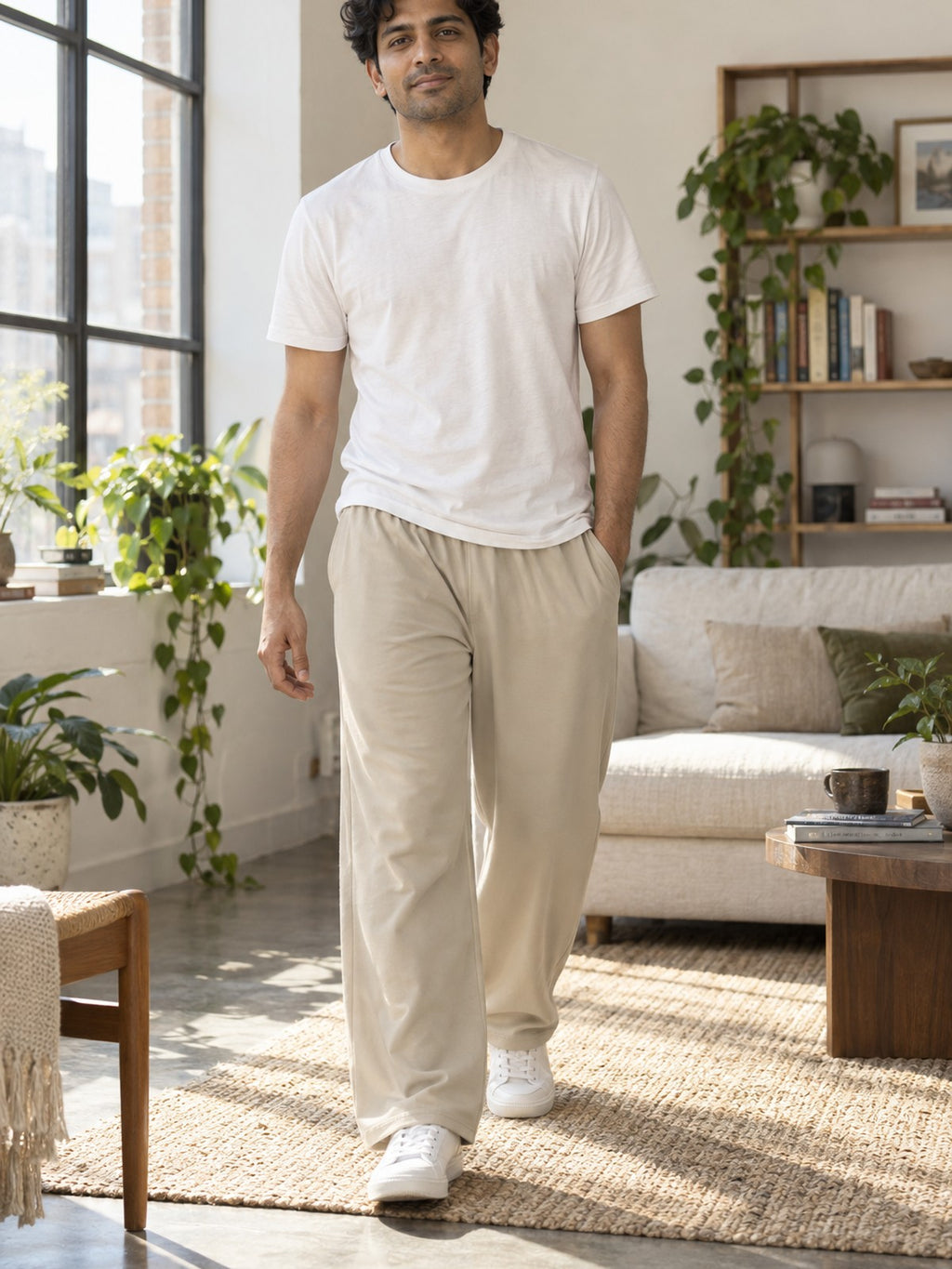 VantaCore Stone Unisex Wide-Leg Lounge Pants in stone beige – front