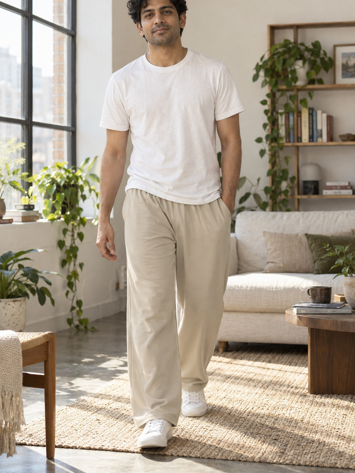VantaCore Stone Unisex Wide-Leg Lounge Pants in stone beige – front