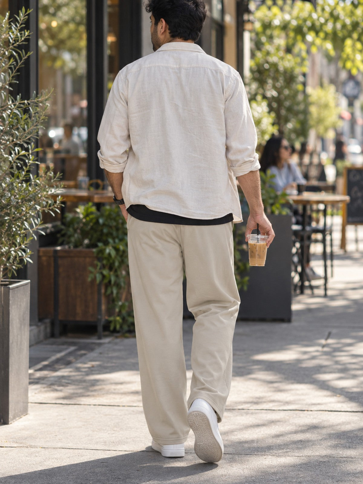 VantaCore Stone Unisex Wide-Leg Lounge Pants in stone beige – back view