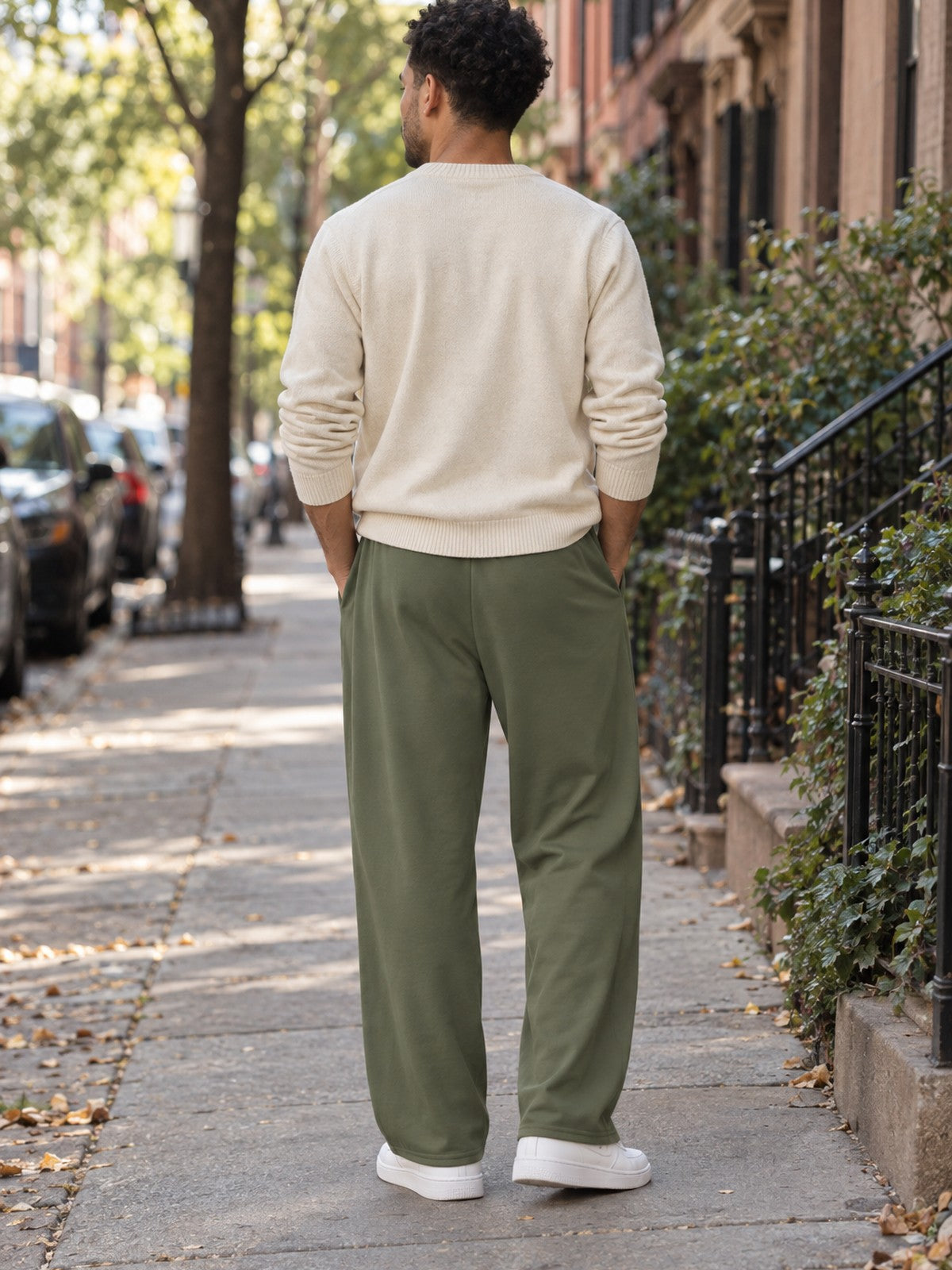 VANTACORE Olive Wide-Leg Lounge Pants in olive green – back view
