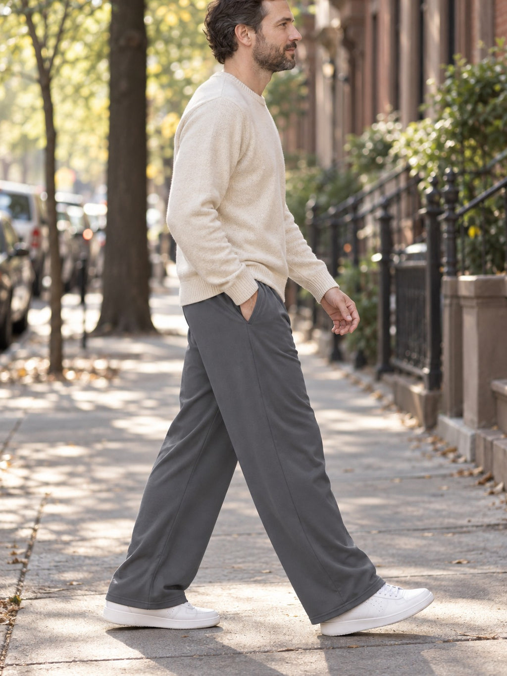 VANTACORE Charcoal Gray Wide-Leg Lounge Pants in charcoal gray – side view