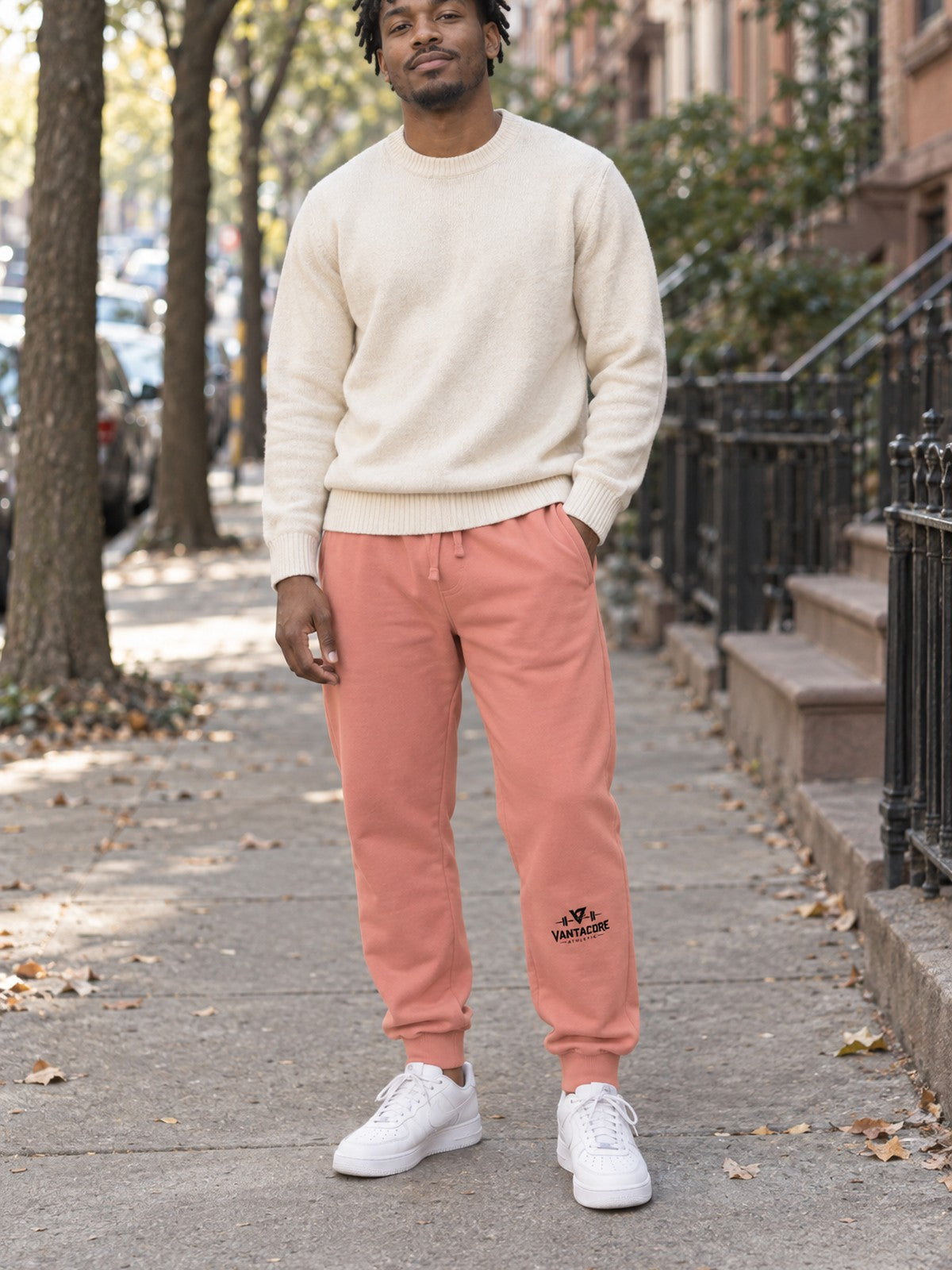 Men's Salmon Jogger Sweatpants in dusty rose salmon pink – front