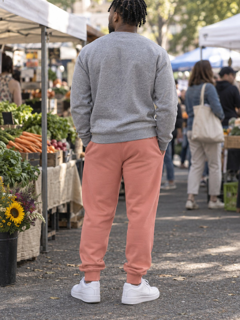 Men's Salmon Jogger Sweatpants in dusty rose salmon pink – back view