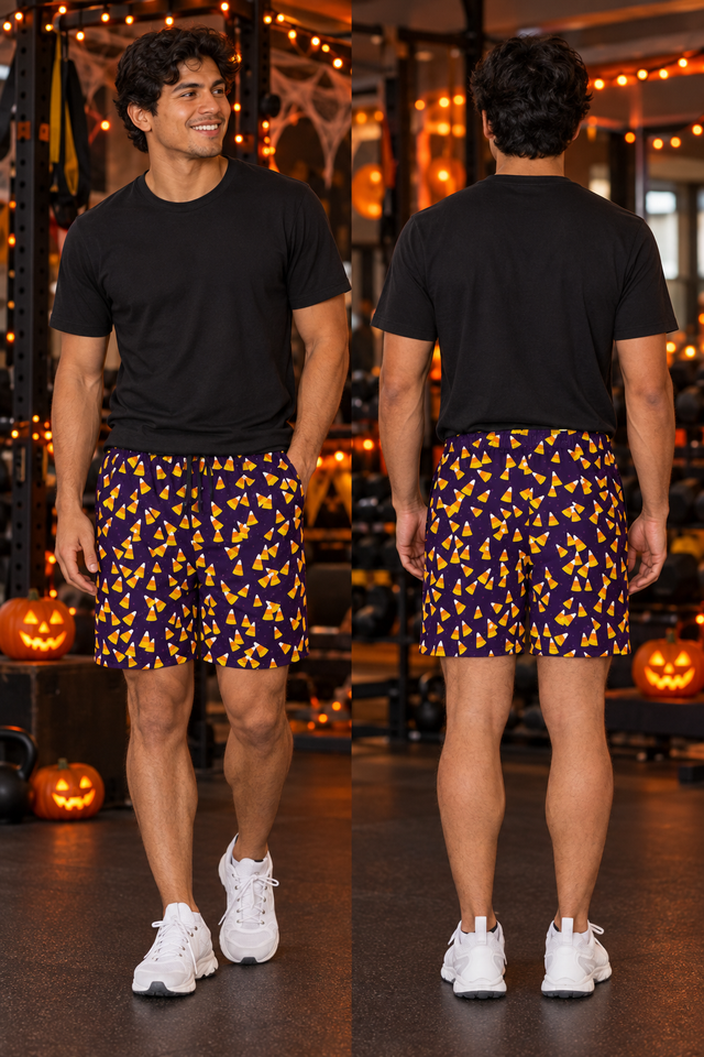 Men's Halloween Hocus Pocus Candy Corn Toss Athletic Multipurpose Shorts