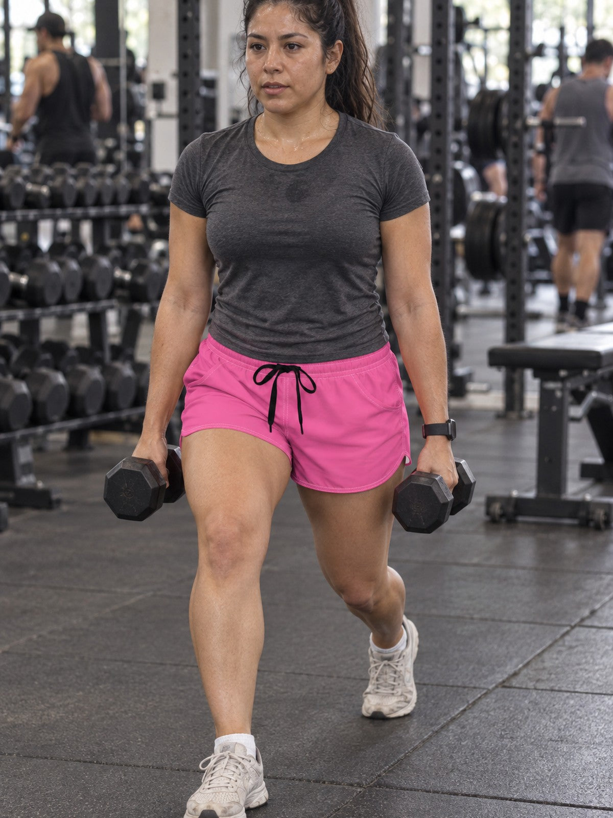 Women's Multipurpose Athletic Shorts with Pockets | Neon Pink – gym training, front view