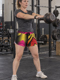Women's Multipurpose Athletic Shorts with Pockets | Neon Chevron – gym training, front view