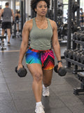 Women's Multipurpose Athletic Shorts with Pockets | Rainbow Geometric – gym training, front view