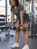 Women's Multipurpose Athletic Shorts with Pockets – Shadow Prism Black, Purple & Pink – gym training, front view