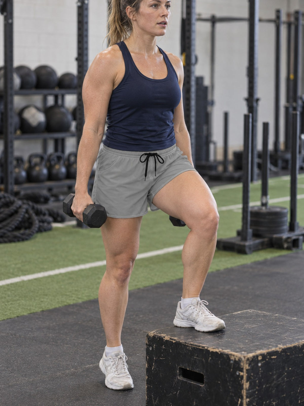 Women's Multipurpose Athletic Shorts with Pockets – Ash Gray – gym training, front view