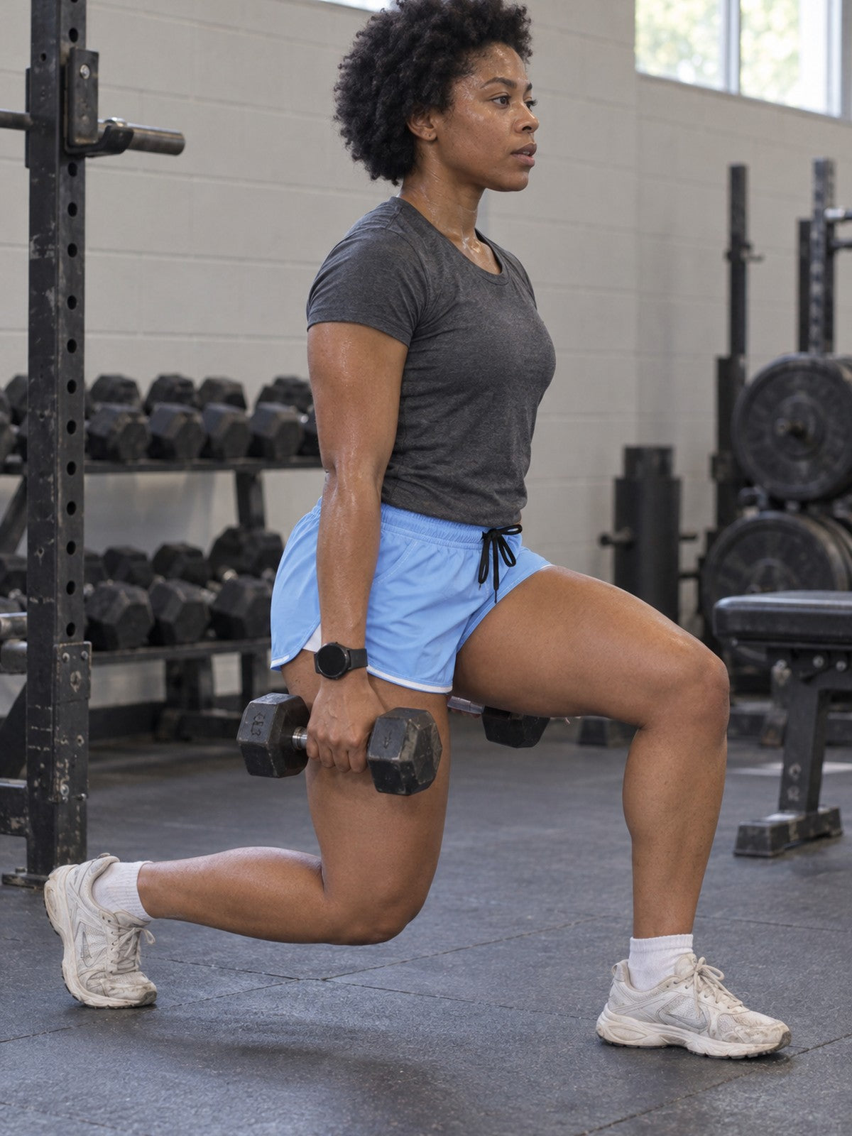 Women's Multipurpose Athletic Shorts with Pockets – Sky Blue – gym training, side view
