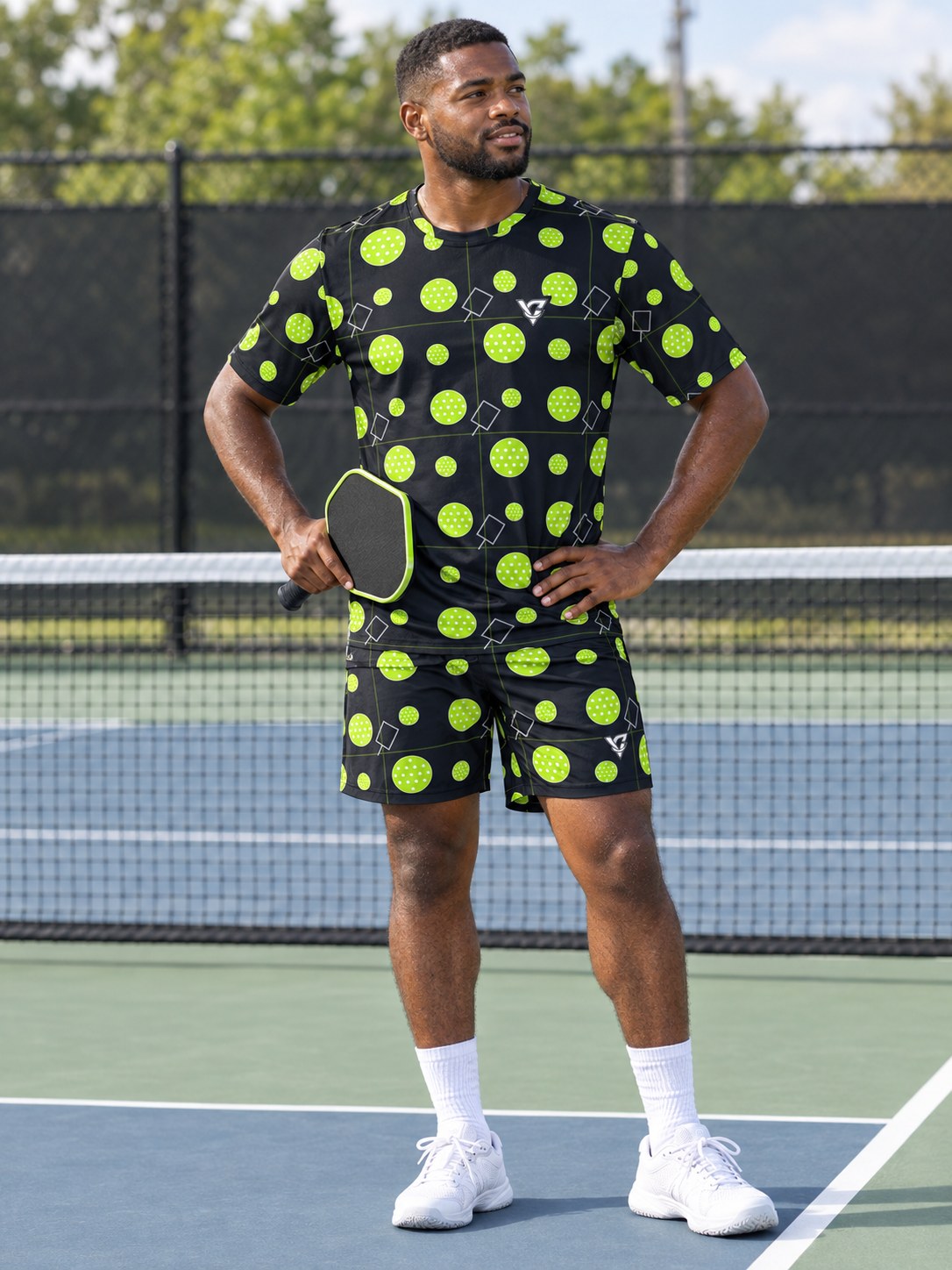Pickleball Volt Night Dink Dot Men's Sports Jersey, front view