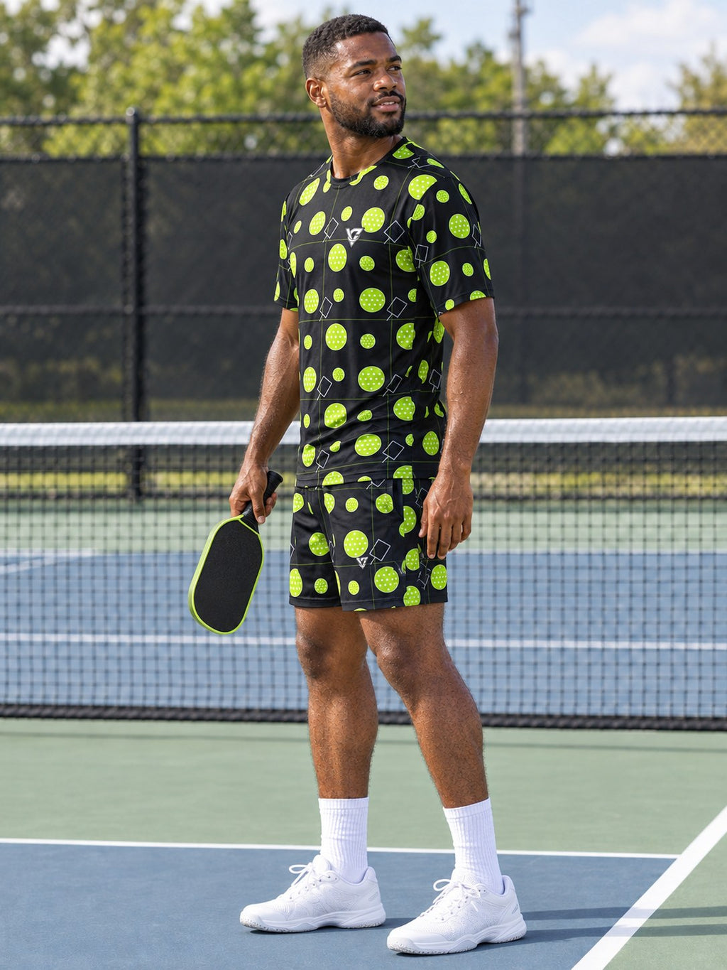 Pickleball Volt Night Dink Dot Men's Athletic Shorts with Pockets, side view