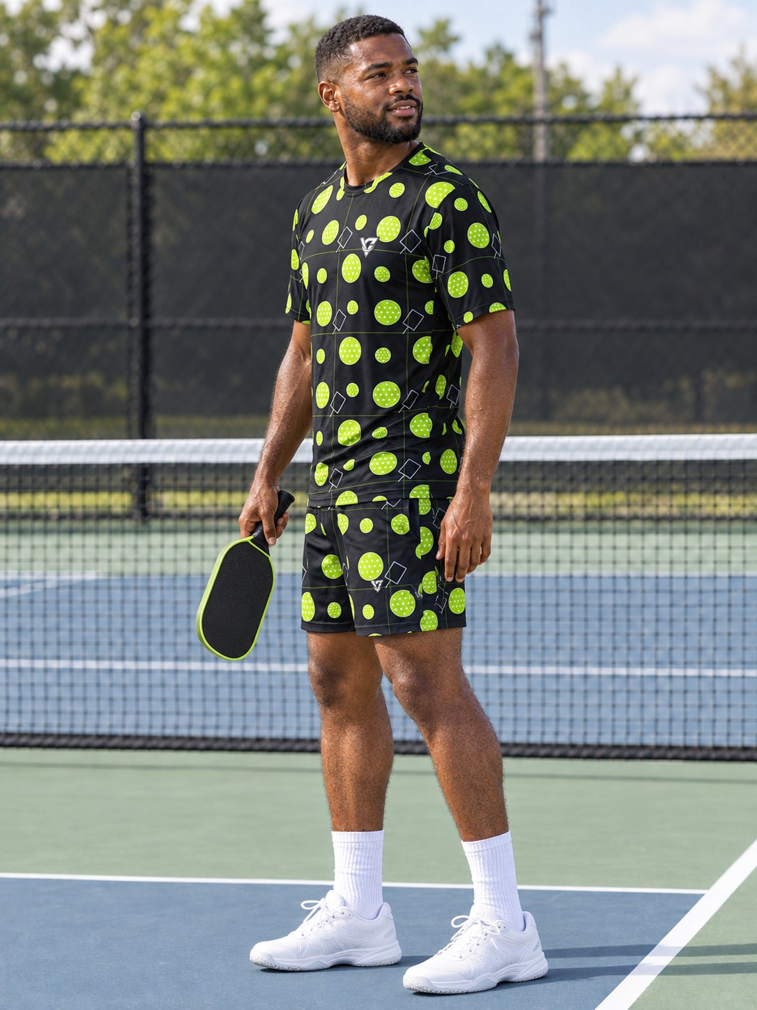 Pickleball Volt Night Dink Dot Men's Athletic Shorts with Pockets, side view