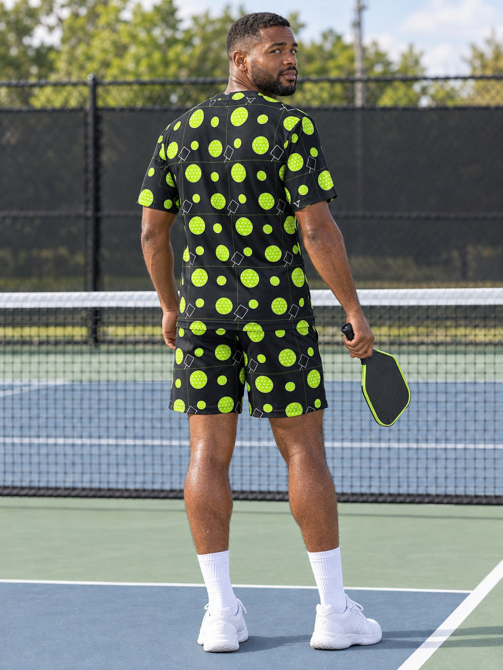 Pickleball Volt Night Dink Dot Men's Sports Jersey, back view