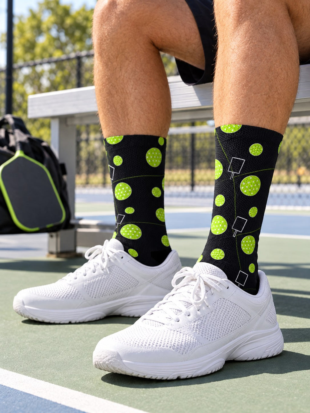 Pickleball Volt Night Dink Dot Athletic Crew Socks, lifestyle photo