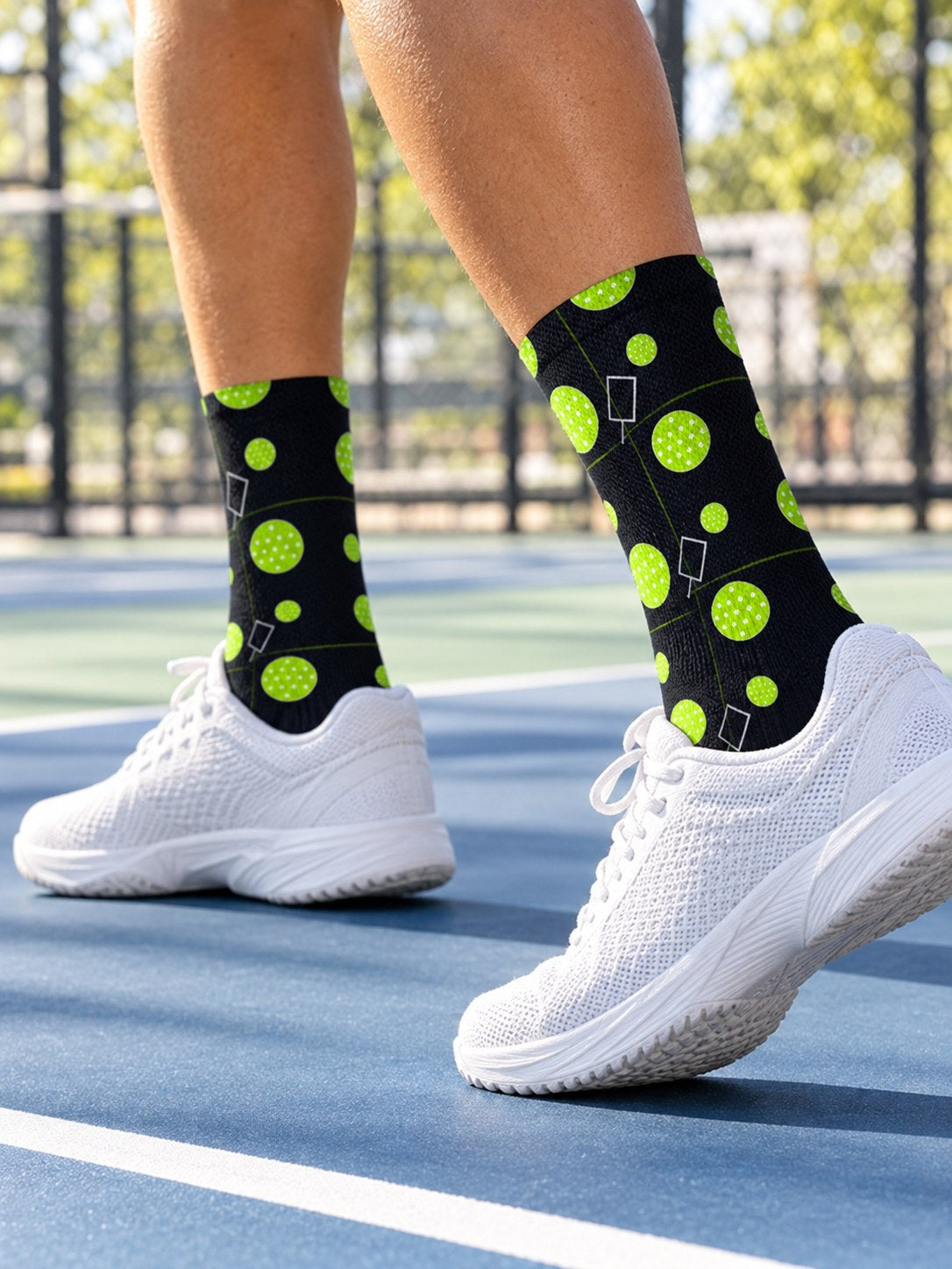Pickleball Volt Night Dink Dot Athletic Crew Socks, lifestyle detail