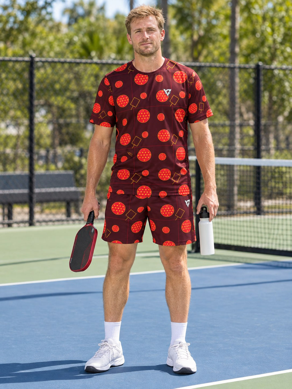 Pickleball Crimson Blaze Dink Dot Men's Athletic Shorts with Pockets, front view