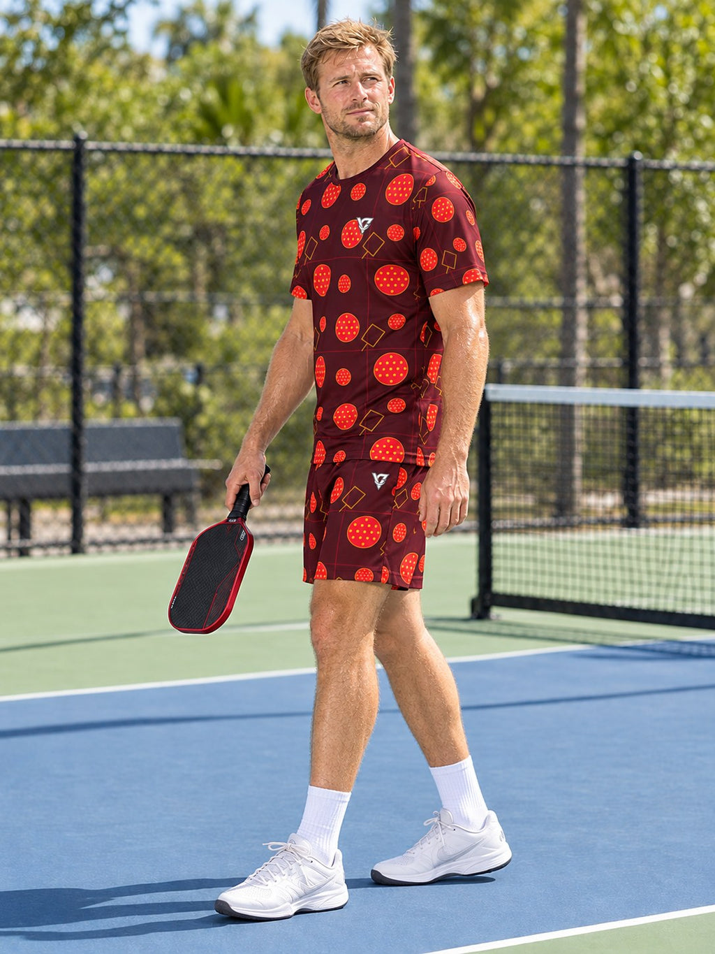 Pickleball Crimson Blaze Dink Dot Men's Athletic Shorts with Pockets, side view