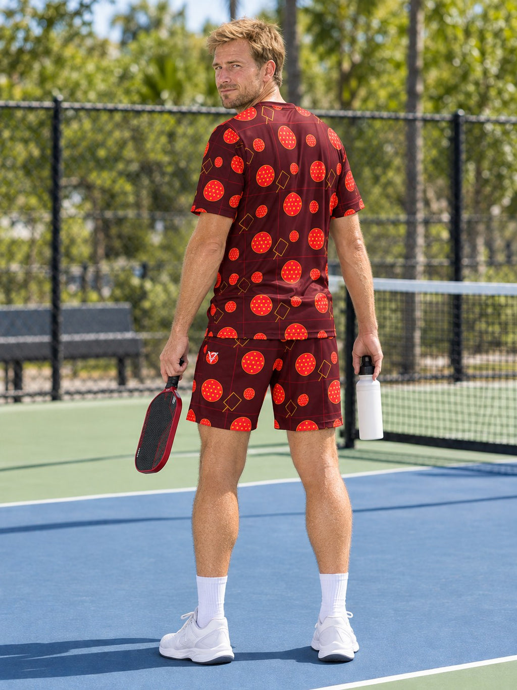 Pickleball Crimson Blaze Dink Dot Men's Athletic Shorts with Pockets, back view