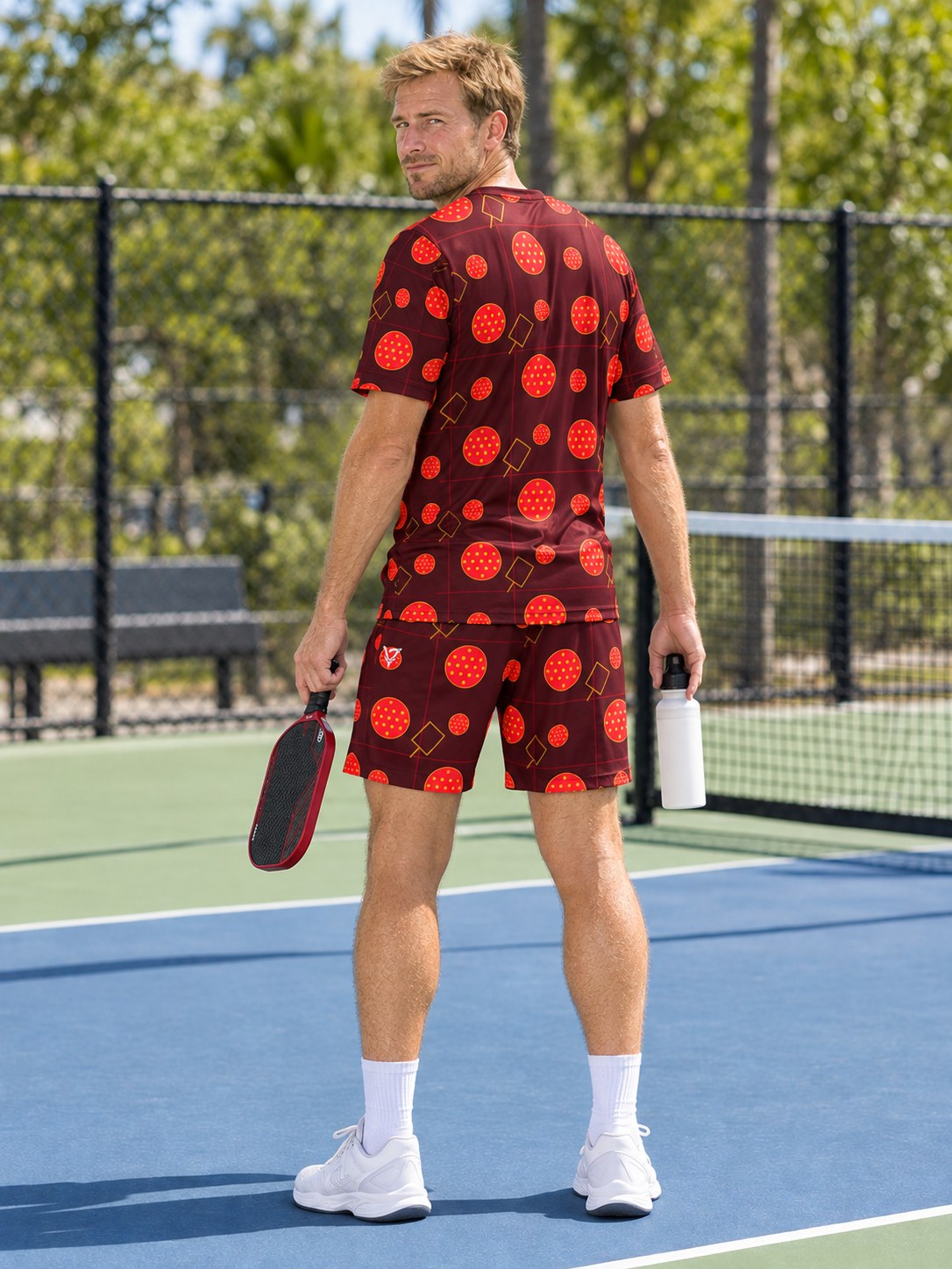 Pickleball Crimson Blaze Dink Dot Men's Athletic Shorts with Pockets, back view