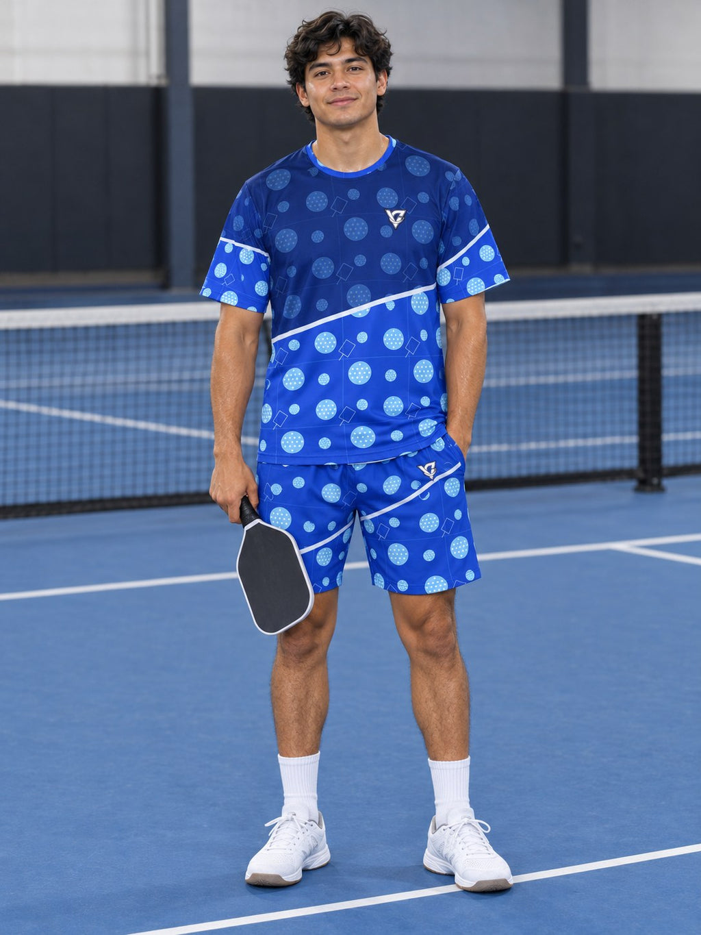 Pickleball Royal Ice Dink Dot Men's Athletic Shorts with Pockets, front view