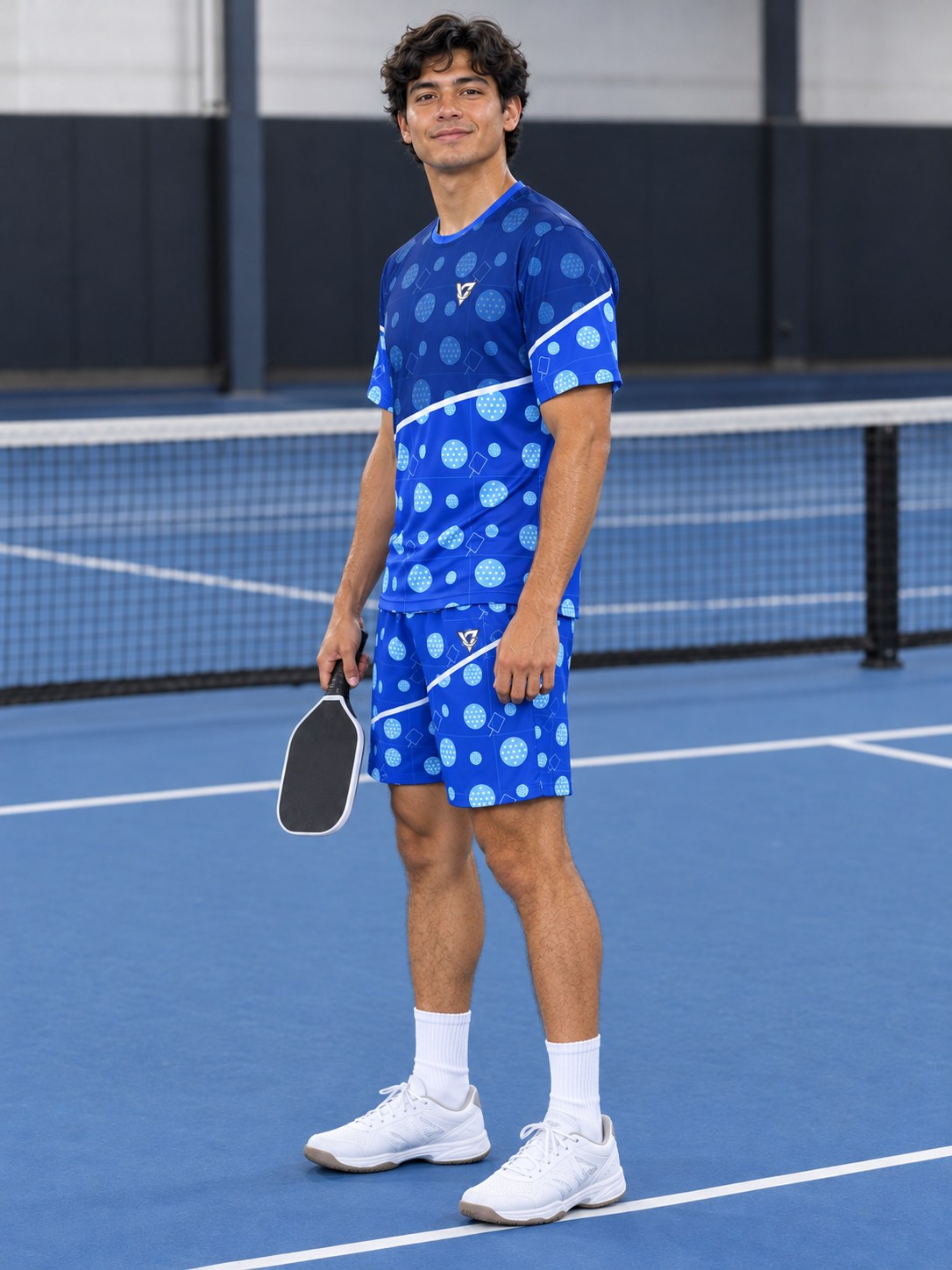 Pickleball Royal Ice Dink Dot Men's Athletic Shorts with Pockets, side view