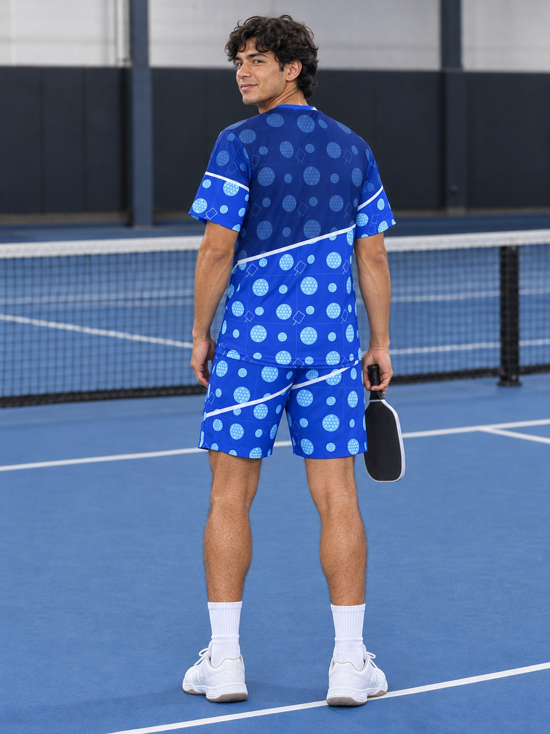 Pickleball Royal Ice Dink Dot Men's Athletic Shorts with Pockets, back view
