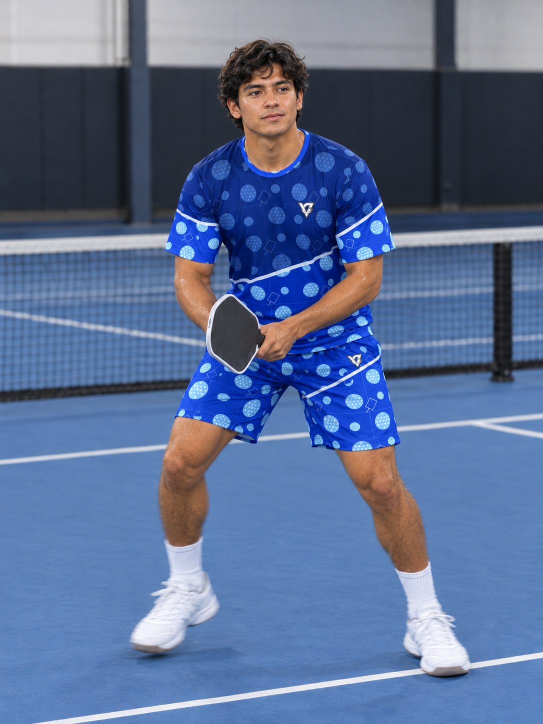 Pickleball Royal Ice Dink Dot Men's Athletic Shorts with Pockets, in action
